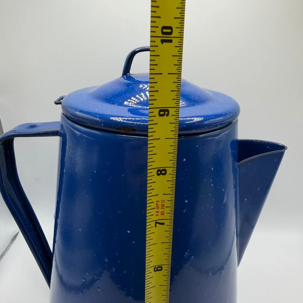 Vintage Blue Graniteware Speckled Enamel Coffee Pot  Farmhouse Decor